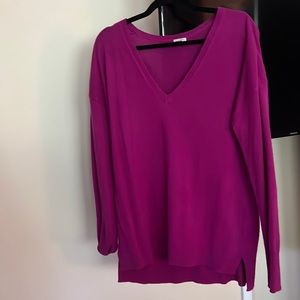 Rich Magenta Halogen 100% Cashmere V-Neck Tunic Sweater